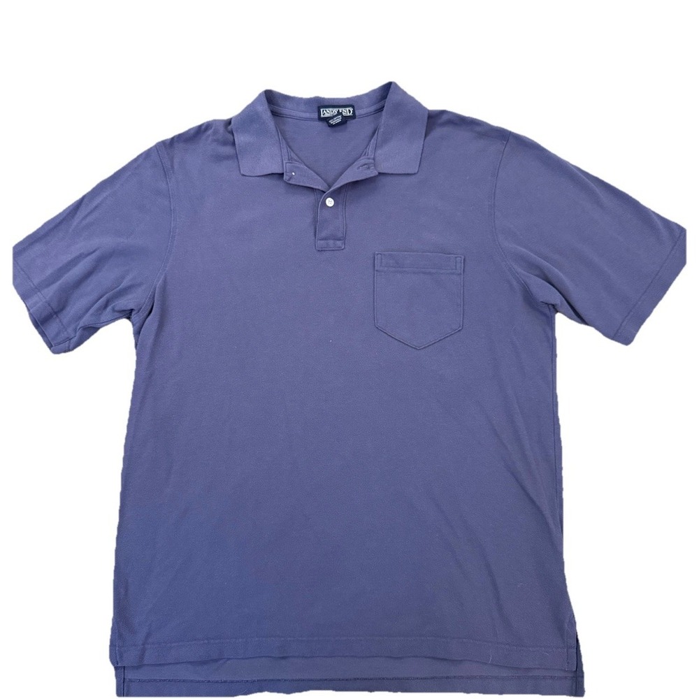 Lands' End Shirt Mens Size L Purpl 100% Cotton Short Sleeve Button Polo Collared